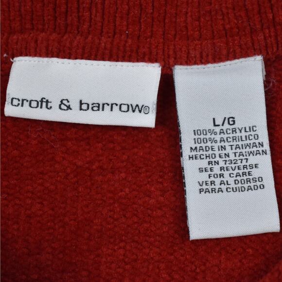 Deep red snowflake pattern soft chenille full zip cardigan sweater women's large - Picture 4 of 5